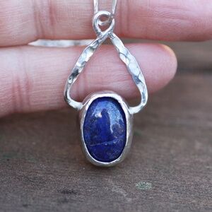 Handmade Natural Blue Lapis Pendant Sterling Silver, 9th Anniversary